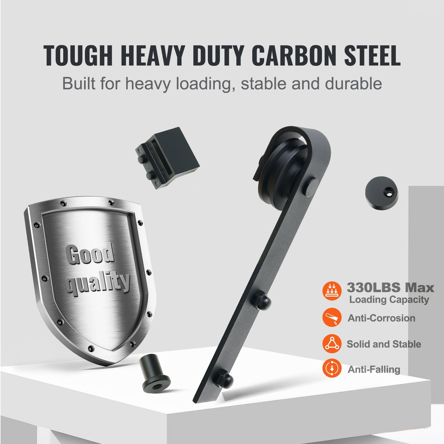 8FT Sliding Barn Door Hardware Kit, 149.7 kg Loading Heavy Duty Barn Door Track Kit for Single Door, Fit 112.8-131.1 cm Wide and 3.3-4.6 cm Thick Door Panel, with Smooth & Silent Pulley (J Shape)