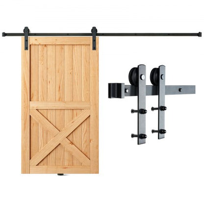 243.8 cm Sliding Barn Door Hardware Kit, 149.7 kg Loading Heavy Duty Barn Door Track Kit for Single Door, Fit 112.8-131.1 cm Wide and 3.3-4.6 cm Thick Door Panel, with Smooth & Silent Pulley (I Shape)