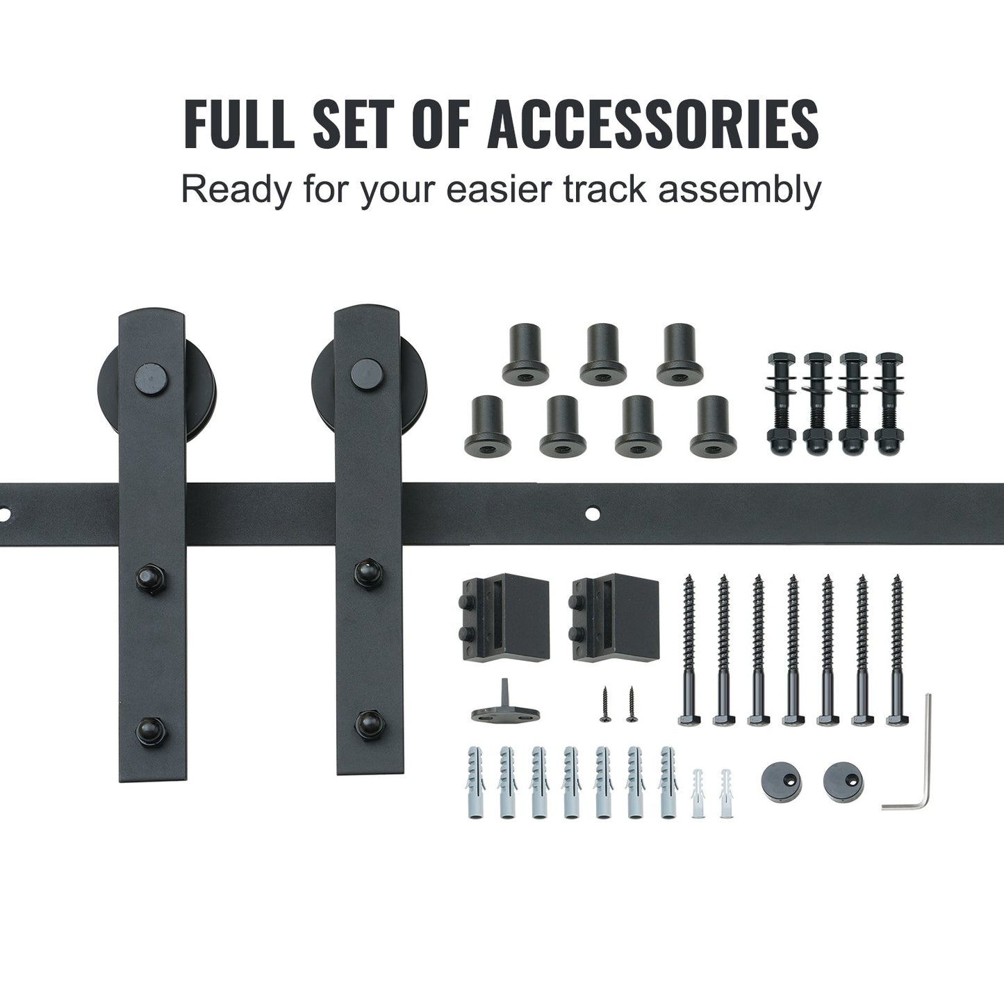 243.8 cm Sliding Barn Door Hardware Kit, 149.7 kg Loading Heavy Duty Barn Door Track Kit for Single Door, Fit 112.8-131.1 cm Wide and 3.3-4.6 cm Thick Door Panel, with Smooth & Silent Pulley (I Shape)