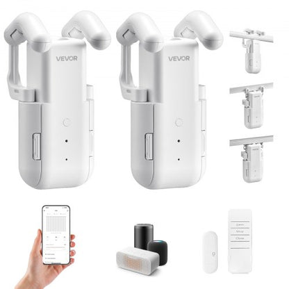 Automatisk gardinöppnare, 2-pack, app och fjärrkontroll, hubb ingår, elektrisk smart gardinöppnare kompatibel med Alexa och Google Home, tidsinställd öppning och stängning, för romerska stänger, universalskenor