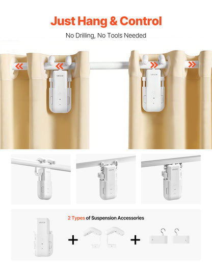 Automatisk gardinöppnare, 2-pack, app och fjärrkontroll, hubb ingår, elektrisk smart gardinöppnare kompatibel med Alexa och Google Home, tidsinställd öppning och stängning, för romerska stänger, universalskenor