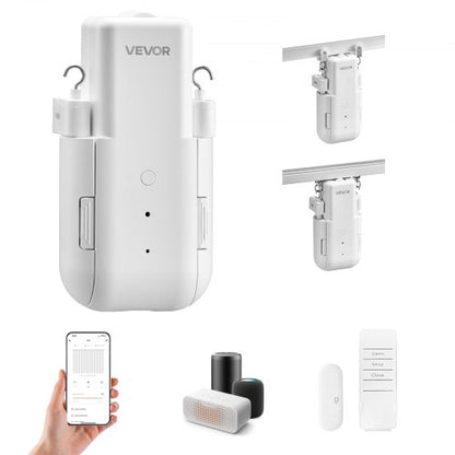 Automatisk gardinöppnare, app och fjärrkontroll, hubb ingår, elektrisk smart gardinöppnare kompatibel med Alexa och Google Home, tidsinställd öppning och stängning, för U-formade/I-formade skenor