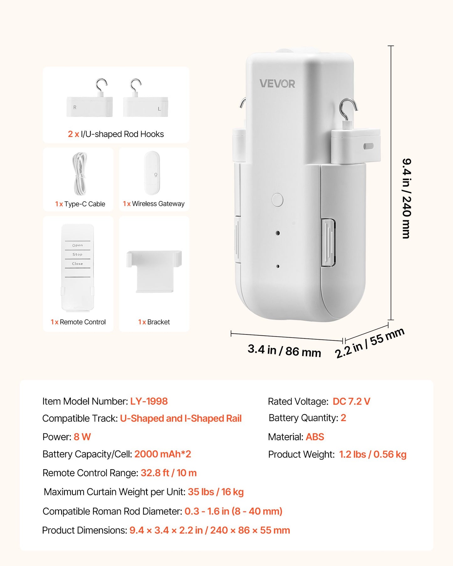 Automatisk gardinöppnare, app och fjärrkontroll, hubb ingår, elektrisk smart gardinöppnare kompatibel med Alexa och Google Home, tidsinställd öppning och stängning, för U-formade/I-formade skenor