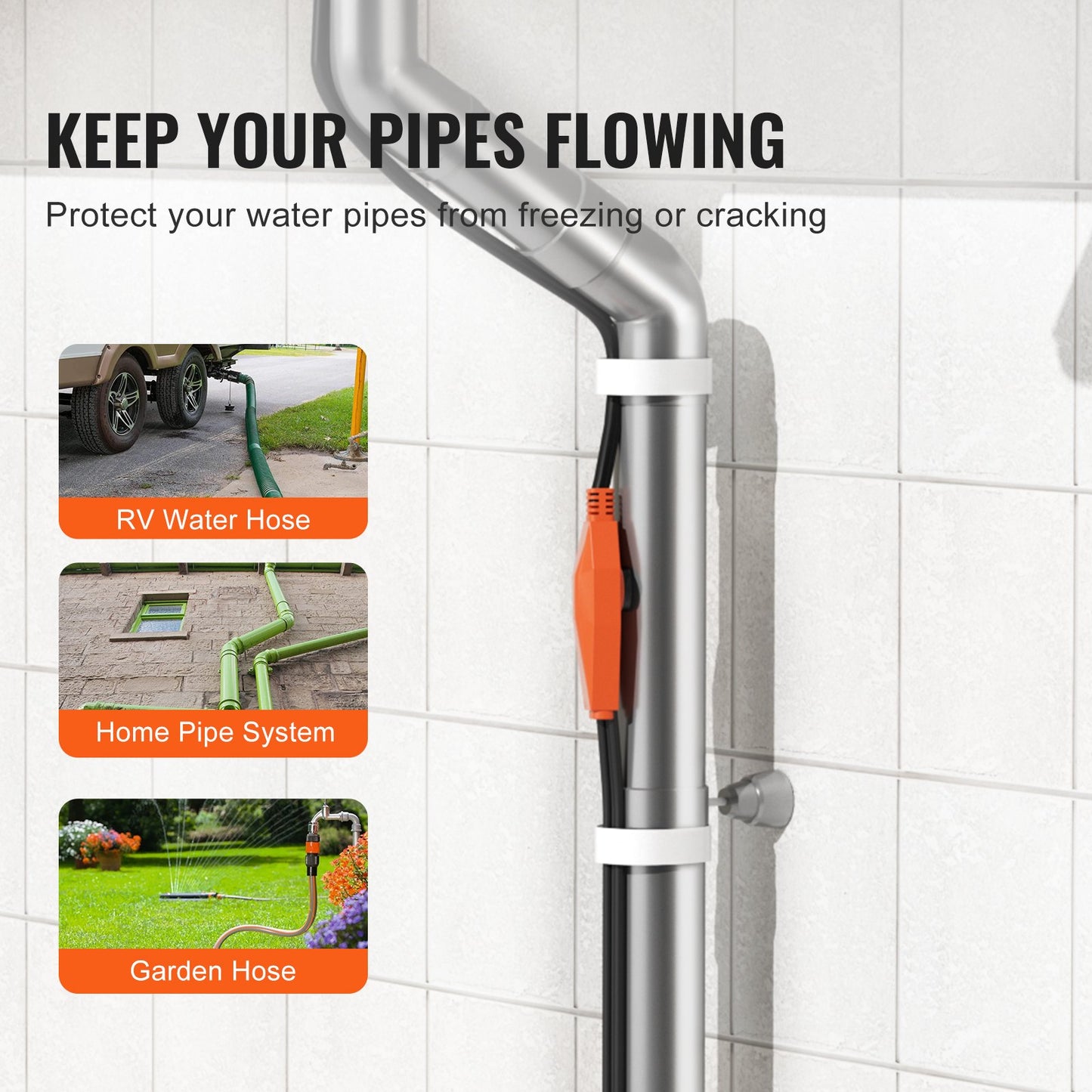 Rörvärmekabel, 4m 23W/m värmetejp för rör med inbyggd termostat, värmekabel för vattenrör skyddar PVC-slang, metall- och plaströr från frysning