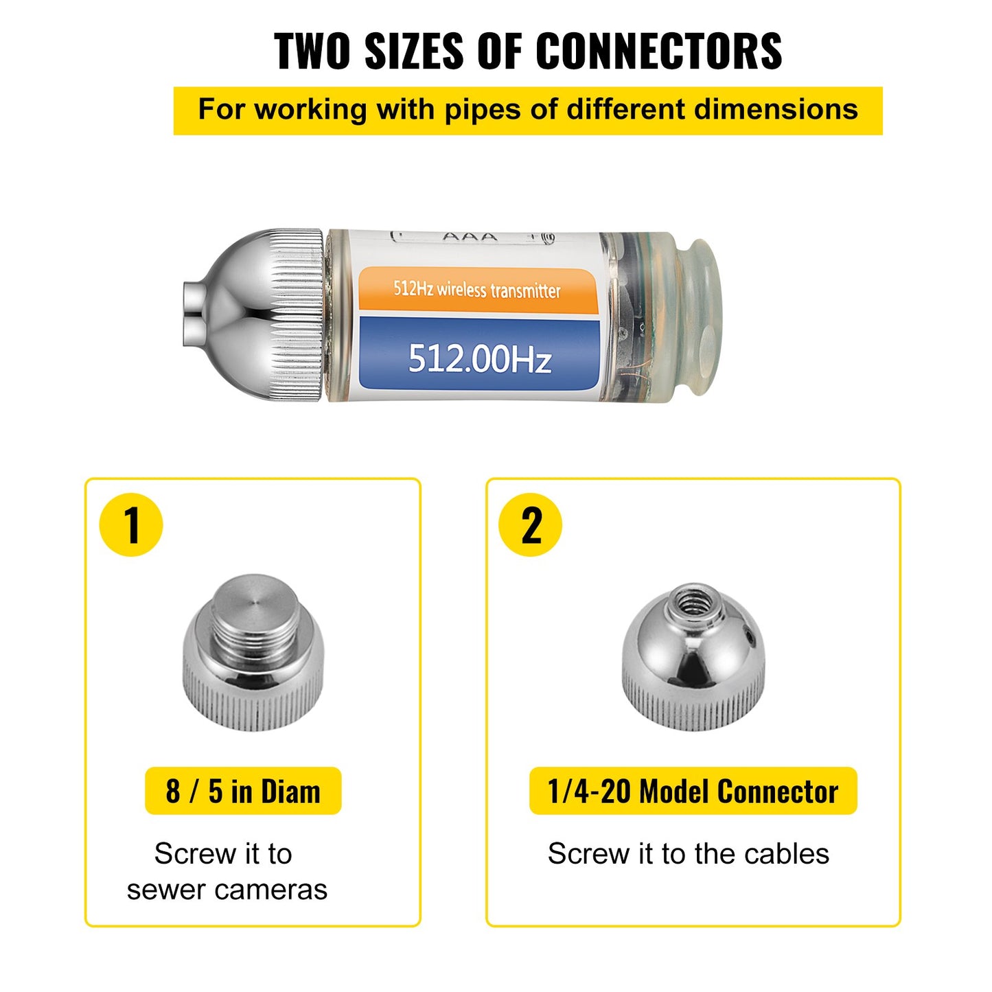 512HZ Sonde 8/5\" and 1/4-20\" Connectors Rigid Drain Locator for Locating & Detecting Small Sewer & Pipelines, Silver