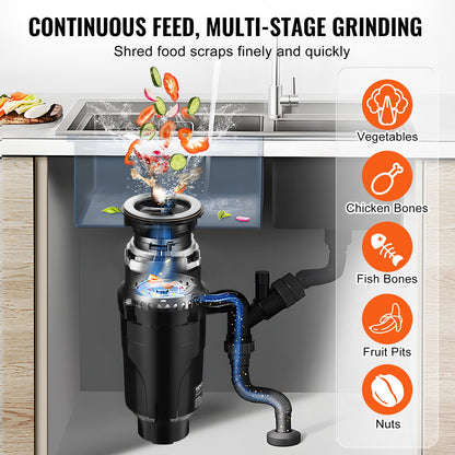 Garbage Disposal 1/2 HP Continuous Food Waste Disposer 3820 RPM EZ Connect