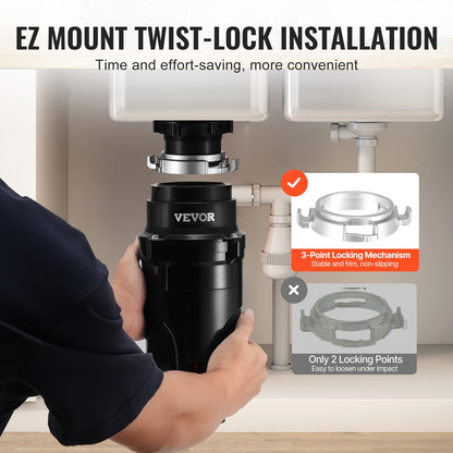 Garbage Disposal 1/2 HP Continuous Food Waste Disposer 3820 RPM EZ Connect