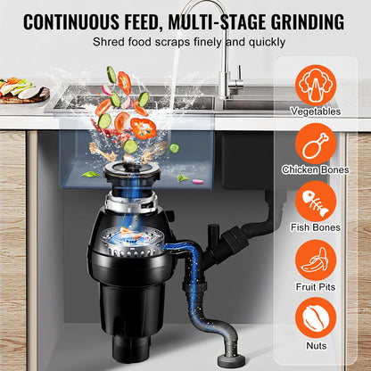 Garbage Disposal 3/4 HP Continuous Food Waste Disposer 3930 RPM EZ Connect
