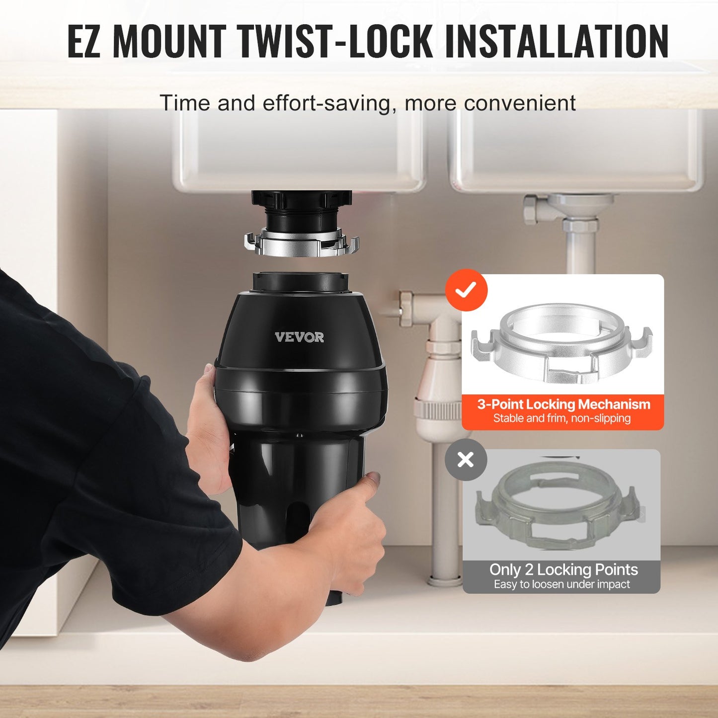 Garbage Disposal 3/4 HP Continuous Food Waste Disposer 3930 RPM EZ Connect