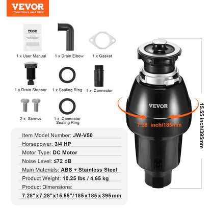 Garbage Disposal 3/4 HP Continuous Food Waste Disposer 3930 RPM EZ Connect