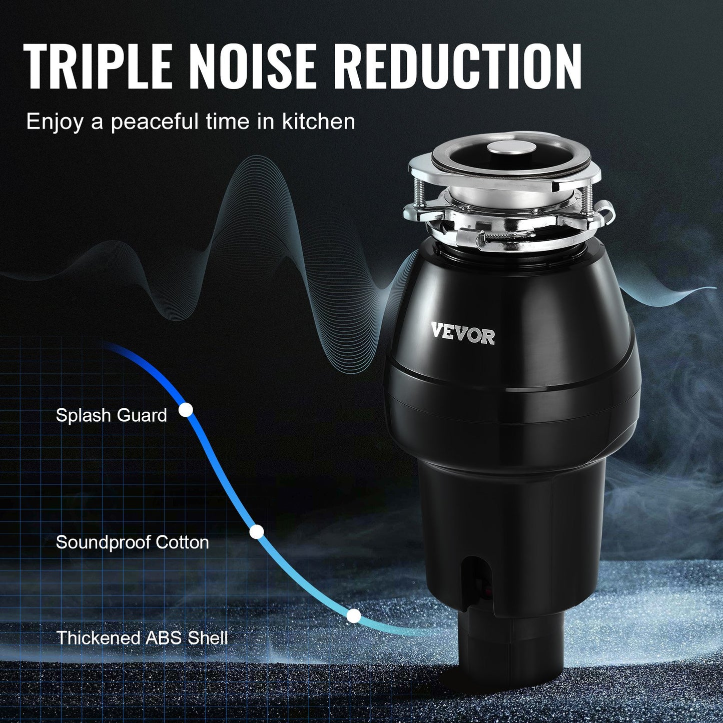 Garbage Disposal 3/4 HP Continuous Food Waste Disposer 3600 RPM 3-Bolt