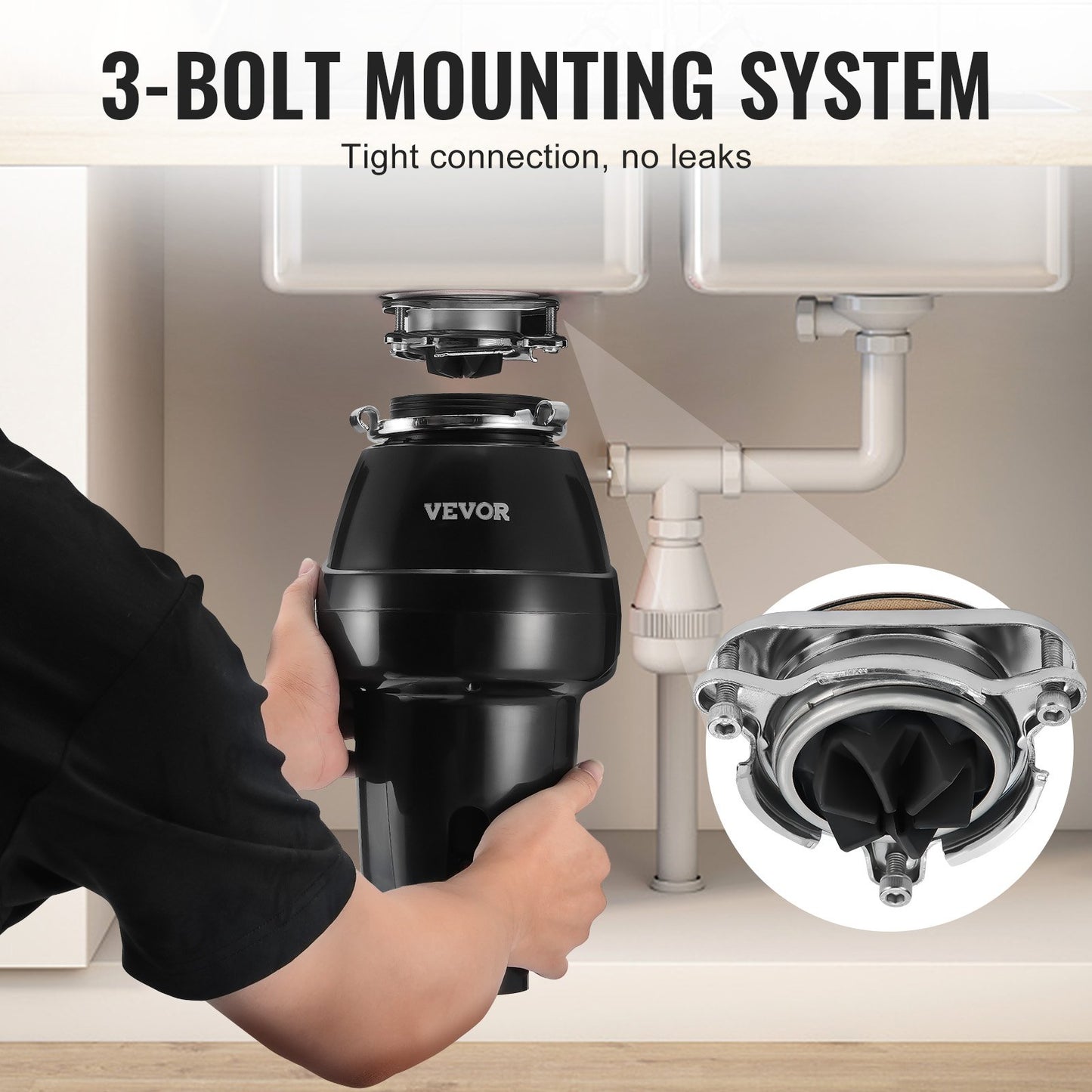 Garbage Disposal 3/4 HP Continuous Food Waste Disposer 3600 RPM 3-Bolt