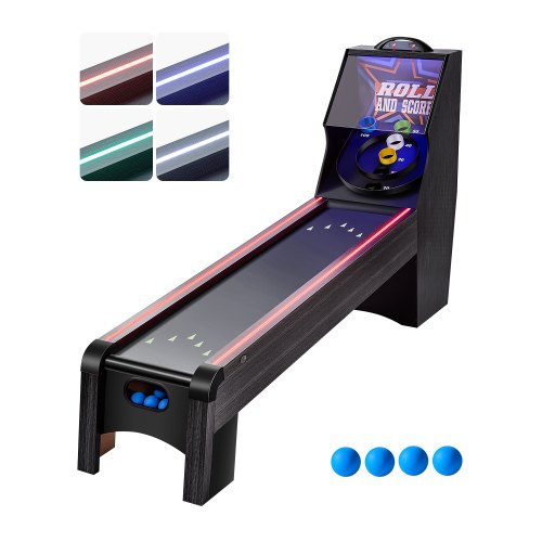 9' Roll and Score Classic Arcade Game Table, Indoor Skeeball Machine Game Set with LED Electronic Scorer, Sound, Automatic Ball Return for Adults Kids Home Recreation Game Room, 4 Balls Included