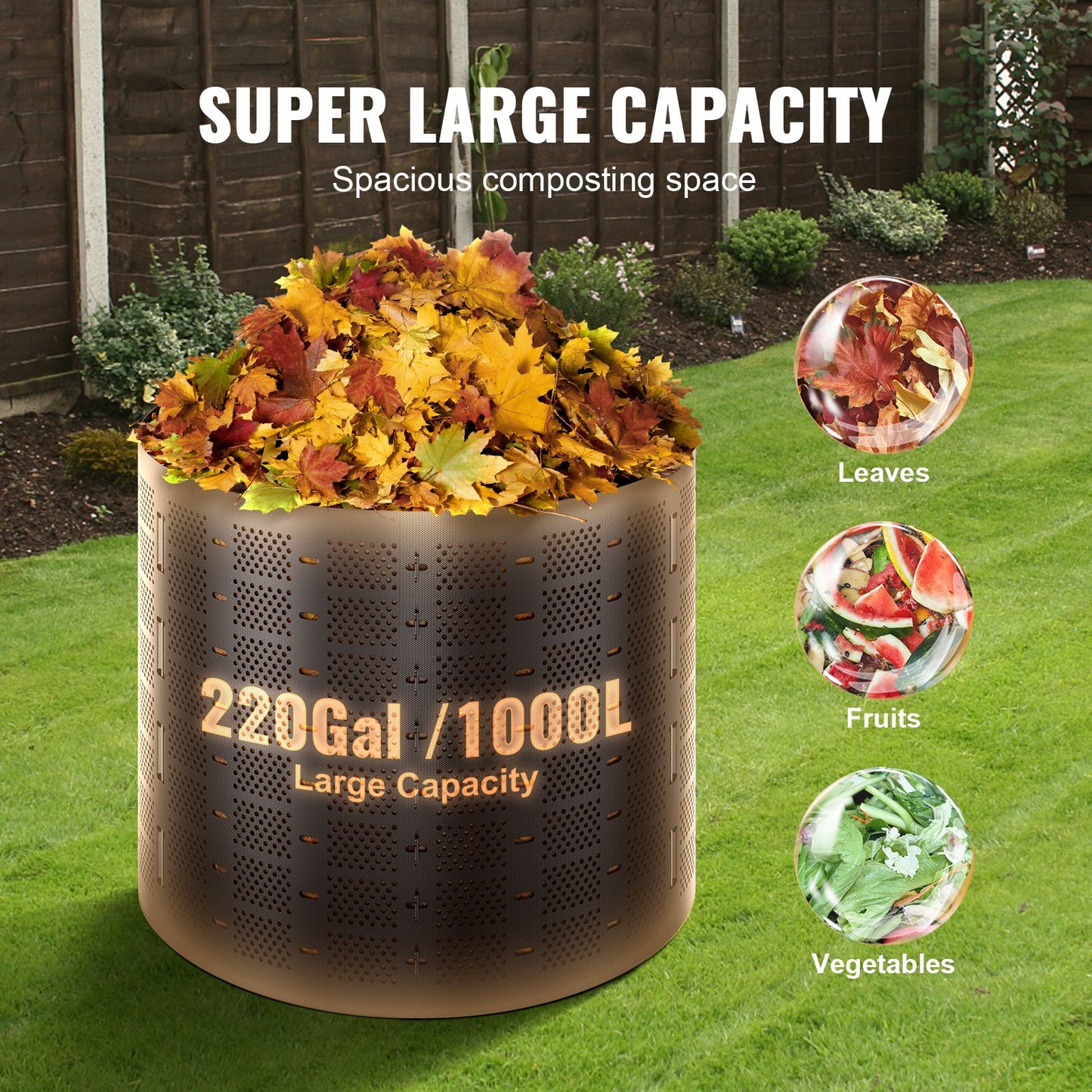 Compost Bin 832.8 L, Outdoor Expandable Composter, Easy to Setup & Large Capacity Composting Bin, Fast Creation of Fertile Soil
