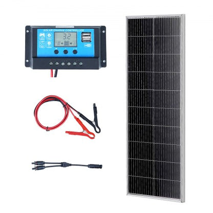 100W monokristallin solpanelssats, 12V monokristallin solpanel + laddningsregulator, 23% högeffektiv monokristallin PV-modul, IP68 vattentät för husbil, båtar, camping, off-grid-system