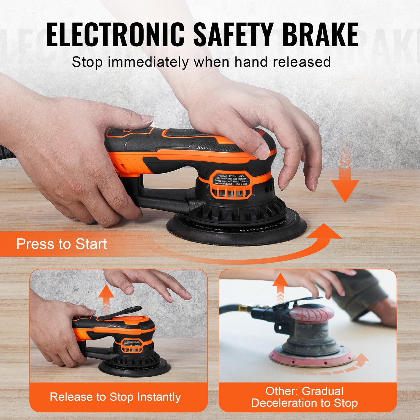Random Orbital Sander 5 & 6-Inch, 350W Brushless Orbital Sander, 10,000 PRM 6 Variable Speed Electric Palm Sander with 20PCS Sandpapers, Dust Connector & Hose for Woodworking Detailing Sanding