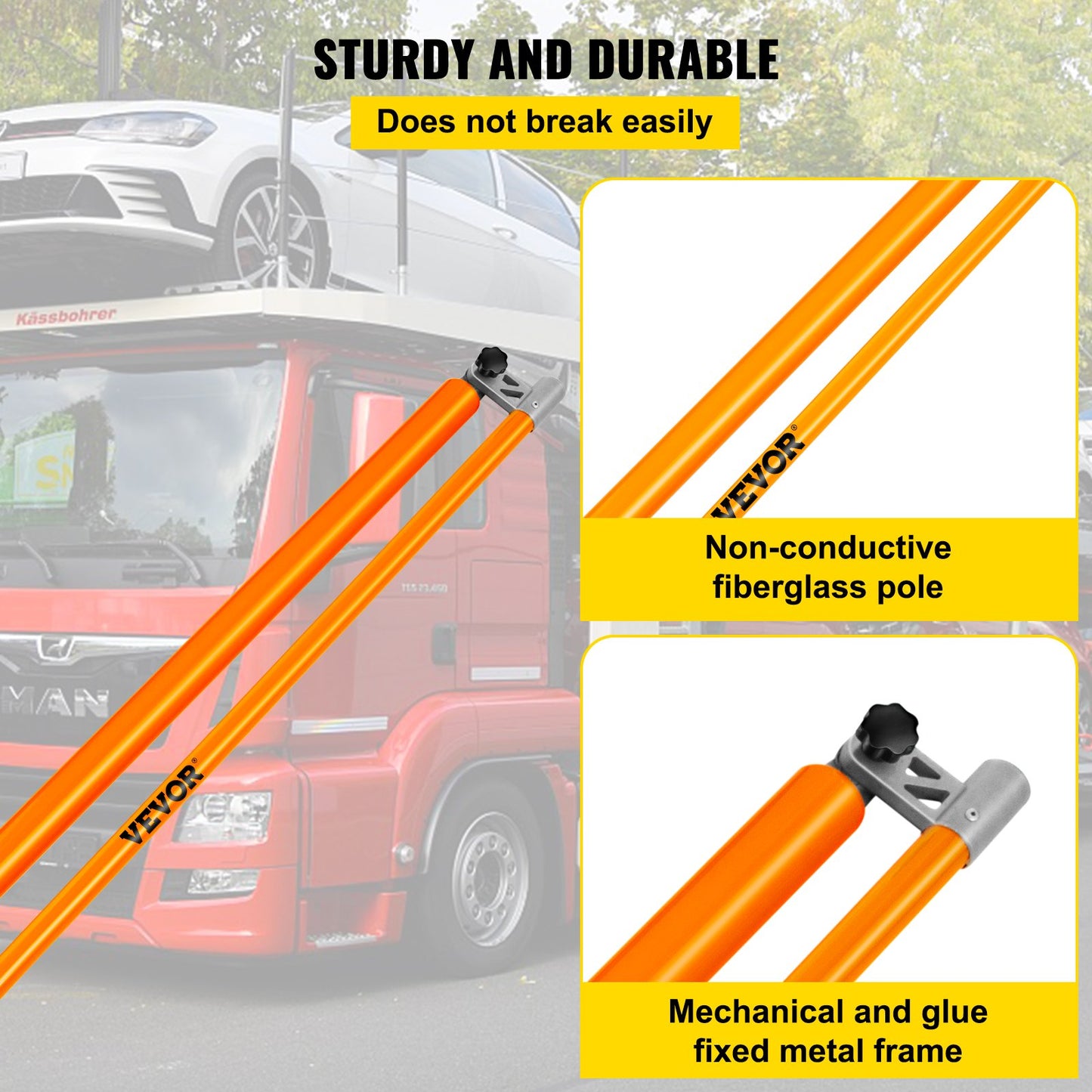 Load Height Measuring Stick, 15\' Sturdy Fiberglass Truck Height Stick with Adjustable Pole, Non-conductive Truck Height Measuring Stick with Carrying Bag, Height Stick for Trucks, Car Haulers