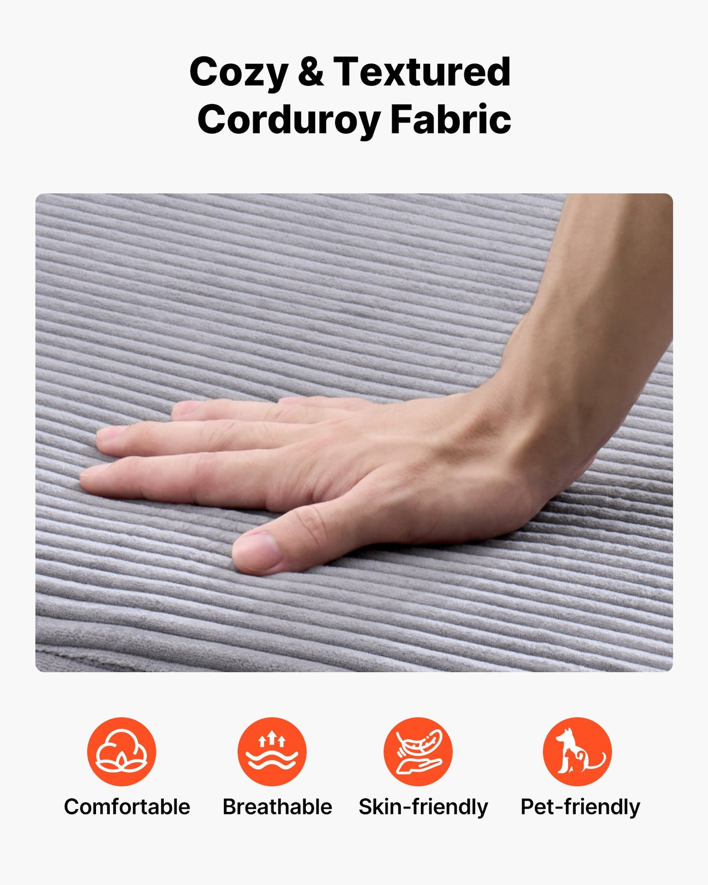 Chaise Lounge Chair, 1115 mm Boneless Modular Chaise Lounge Indoor, Oversized Corduroy Reading Chair with Throw Pillows & Armrests, Deep Seat Sofa Couch Sleeper for Living Room, Bedroom, Grey