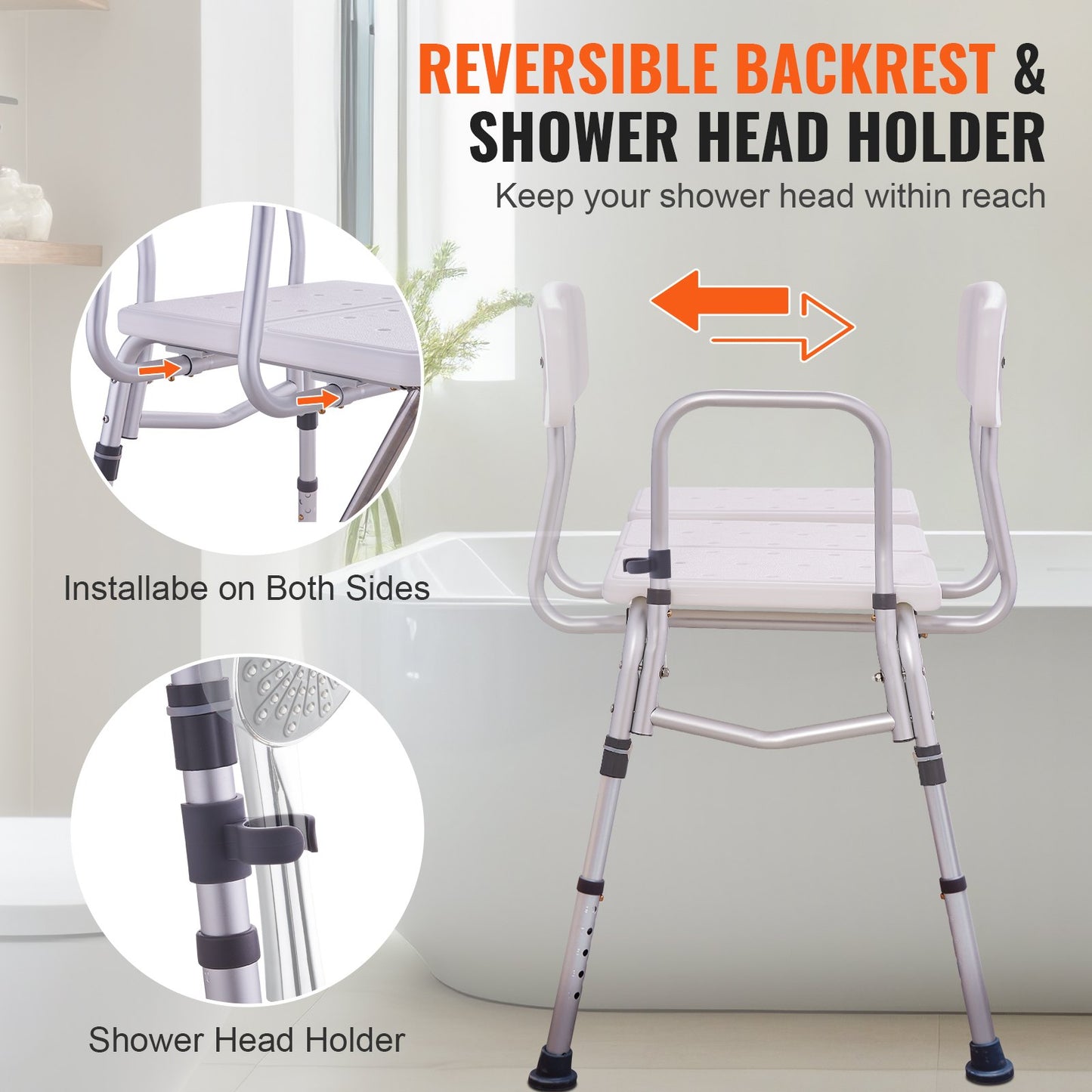 Tub Transfer Bench, Adjustable Bathtub Transfer Bench with U-Shaped Curtain Guard Protection & Reversible Backrest, Non-Slip Shower Seat Bath Bench for Elderly Disabled Injured, 400LBS Capacity