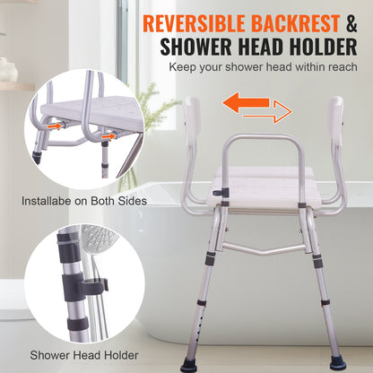 Tub Transfer Bench, Adjustable Bathtub Transfer Bench with U-Shaped Curtain Guard Protection & Reversible Backrest, Non-Slip Shower Seat Bath Bench for Elderly Disabled Injured, 400LBS Capacity