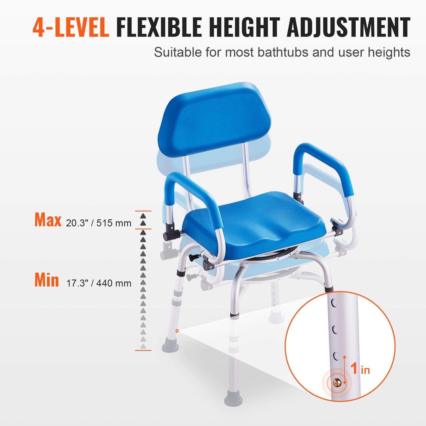 Swivel Shower Chair 360 Degree, Adjustable Shower Seat with Pivoting Arms & Padded Bath Seat for Inside Shower or Tub, Non-Slip Rotating Bathtub Chair for Elderly Disabled, 300LBS Capacity