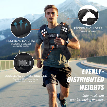 Weighted Vest, 12 lbs Weight Vest with Reflective Stripe, Adjustable Buckle Body Weight Vest for Men Women, Workout Equipment for Strength Training, Running, Jogging, Fitness, and Weight Loss