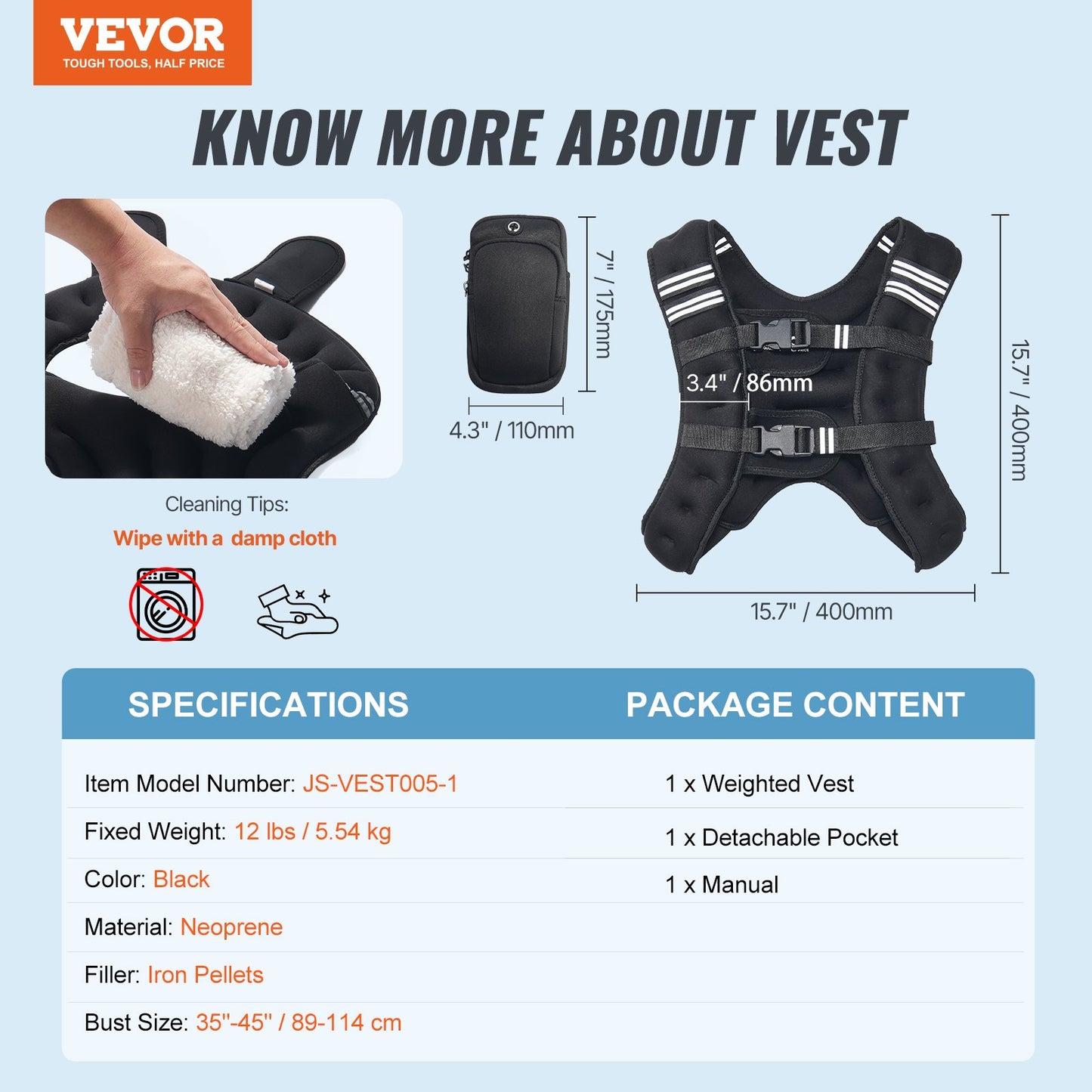 Weighted Vest, 12 lbs Weight Vest with Reflective Stripe, Adjustable Buckle Body Weight Vest for Men Women, Workout Equipment for Strength Training, Running, Jogging, Fitness, and Weight Loss