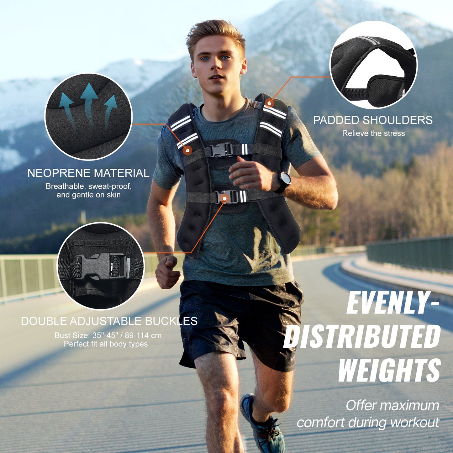 Weighted Vest, 16 lbs Weight Vest with Reflective Stripe, Adjustable Buckle Body Weight Vest for Men Women, Workout Equipment for Strength Training, Running, Jogging, Fitness, and Weight Loss