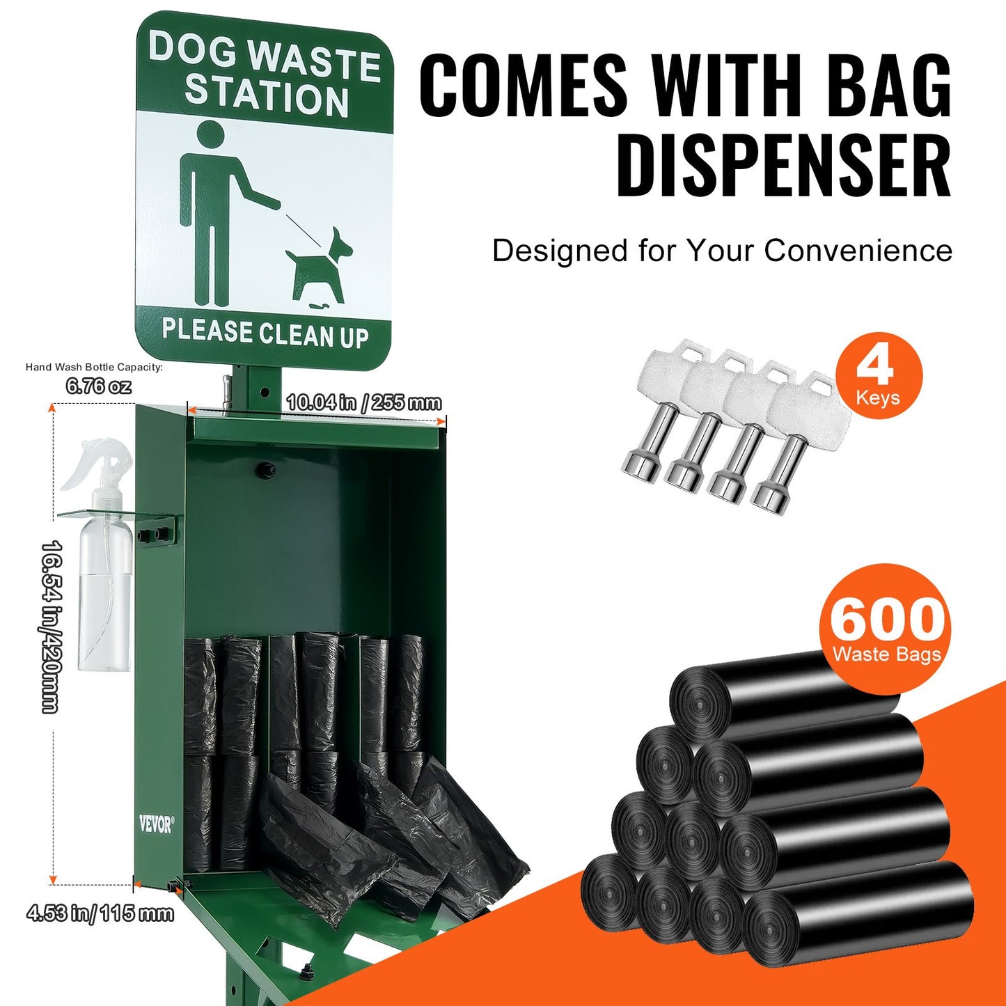 Dog Waste Station with Hand Wash Bottle, Commercial Dog Poop Station, 11.5 Gallons Pet Waste Bin with 50 Can Liners, Bag Dispenser & 600 Waste Bags, Outdoor Dog Waste Disposal System for Backyard