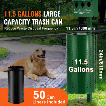 Dog Waste Station with Hand Wash Bottle, Commercial Dog Poop Station, 11.5 Gallons Pet Waste Bin with 50 Can Liners, Bag Dispenser & 600 Waste Bags, Outdoor Dog Waste Disposal System for Backyard