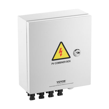 PV-kombinationsbox, 4-strängad, solkombinationsbox med 15A märkströmssäkring, 63A brytare, åskskydd och solkontakt, stålhölje för solpanelsystem på/av elnät, IP65