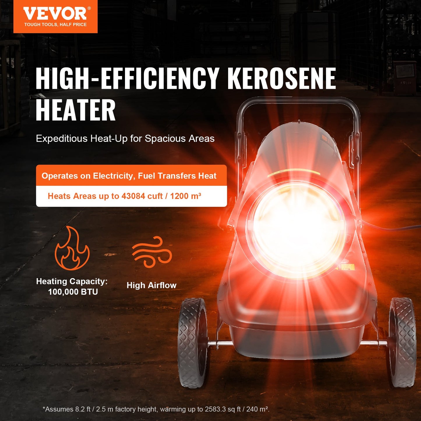 Fotogen-/dieselvärmare, 100 000 Btu torpedvärmare, bärbar med termostatkontroll, 38 liters tank effektiv fotogenvärmare för inomhus/utomhusbruk för hem, arbetsplats, industri, verkstäder, svart