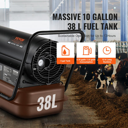 Fotogen-/dieselvärmare, 100 000 Btu torpedvärmare, bärbar med termostatkontroll, 38 liters tank effektiv fotogenvärmare för inomhus/utomhusbruk för hem, arbetsplats, industri, verkstäder, svart