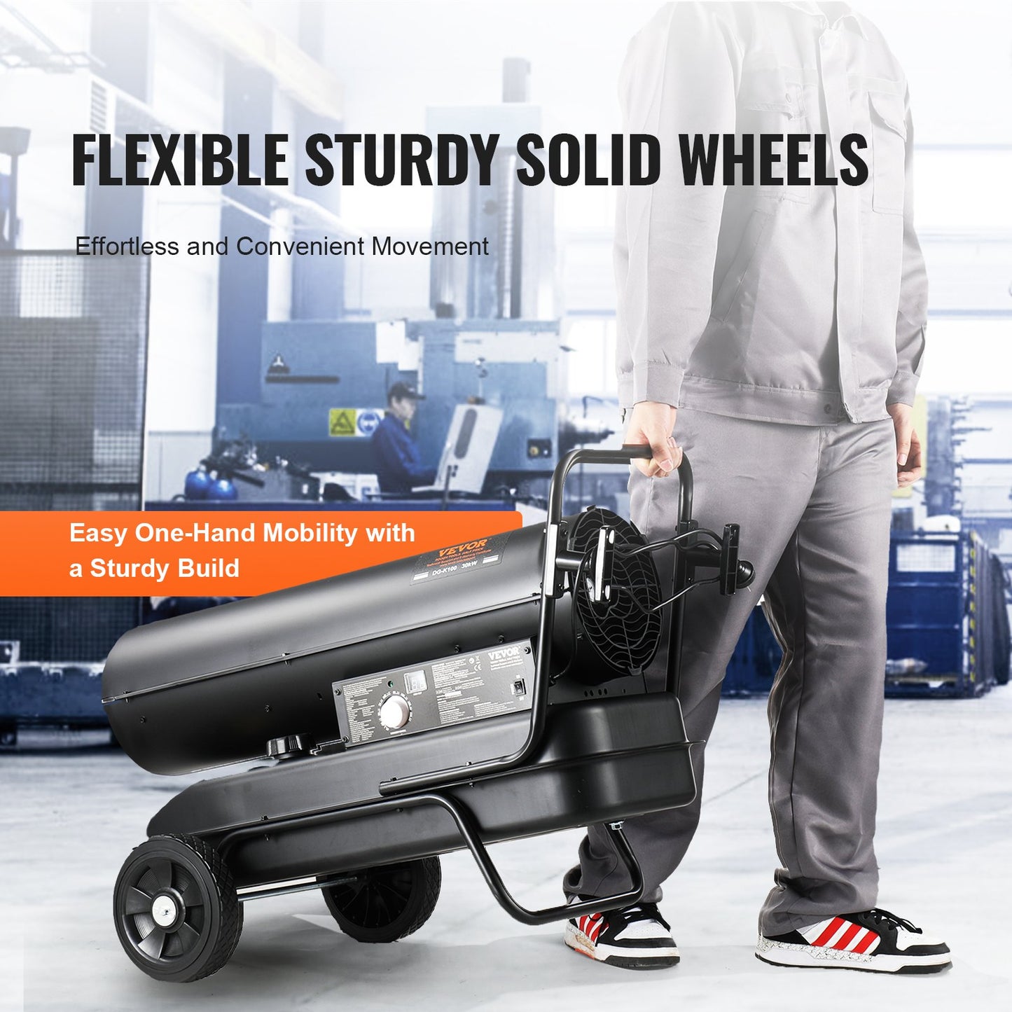 Fotogen-/dieselvärmare, 100 000 Btu torpedvärmare, bärbar med termostatkontroll, 38 liters tank effektiv fotogenvärmare för inomhus/utomhusbruk för hem, arbetsplats, industri, verkstäder, svart