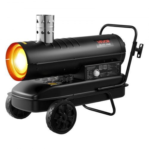 20 kW varmluftsdriven fotogendieselvärmare, bärbar torpedvärmare med hjul och justerbar temperatur, fläkttyp för arbetsplats/garage/lager/verkstad/bygg/utomhusvärme, svart