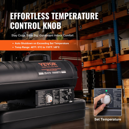 Kerosene/Diesel Forced Air Heater, 70000Btu Torpedo Space Heater, Portable with Thermostat Control,19L Tank Efficient Indoor/Outdoor Kerosene Heater For Home,Jobsite, industrial,Workshops,Black