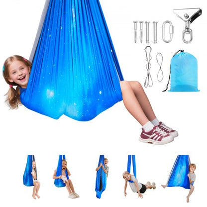 Sensory Swing, Double-Layer Fabric Sensorys Hammock, Indoor & Outdoor Sensory Swing with 360° Swivel Hanger, O-Sling, Holds up to 136.07 kg, Adjustable Aerial Yoga, Hanging Swings for Kids