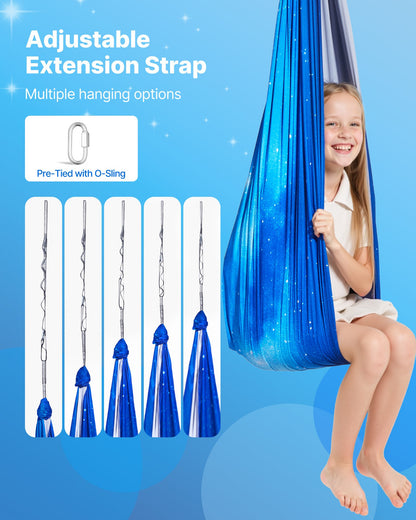 Sensory Swing, Double-Layer Fabric Sensorys Hammock, Indoor & Outdoor Sensory Swing with 360° Swivel Hanger, O-Sling, Holds up to 136.07 kg, Adjustable Aerial Yoga, Hanging Swings for Kids