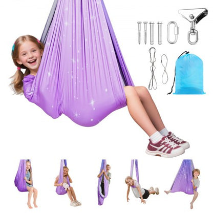Sensory Swing, Double-Layer Fabric Sensorys Hammock, Indoor & Outdoor Sensory Swing with 360° Swivel Hanger, O-Sling, Holds up to 136.07 kg, Adjustable Aerial Yoga, Ceiling Swings for Kids