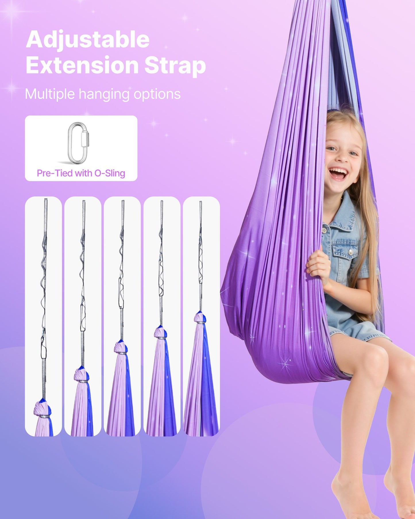 Sensory Swing, Double-Layer Fabric Sensorys Hammock, Indoor & Outdoor Sensory Swing with 360° Swivel Hanger, O-Sling, Holds up to 136.07 kg, Adjustable Aerial Yoga, Ceiling Swings for Kids