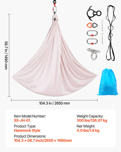 Aerial Yoga Hammock, 136.07 kg Load Aerial Silk, Yoga Swing with Nylon Fabric, PE Zipper Bag for Parent-Child Interaction, Strengthen Muscles & Improve Practice, Hammock and Swing Combo