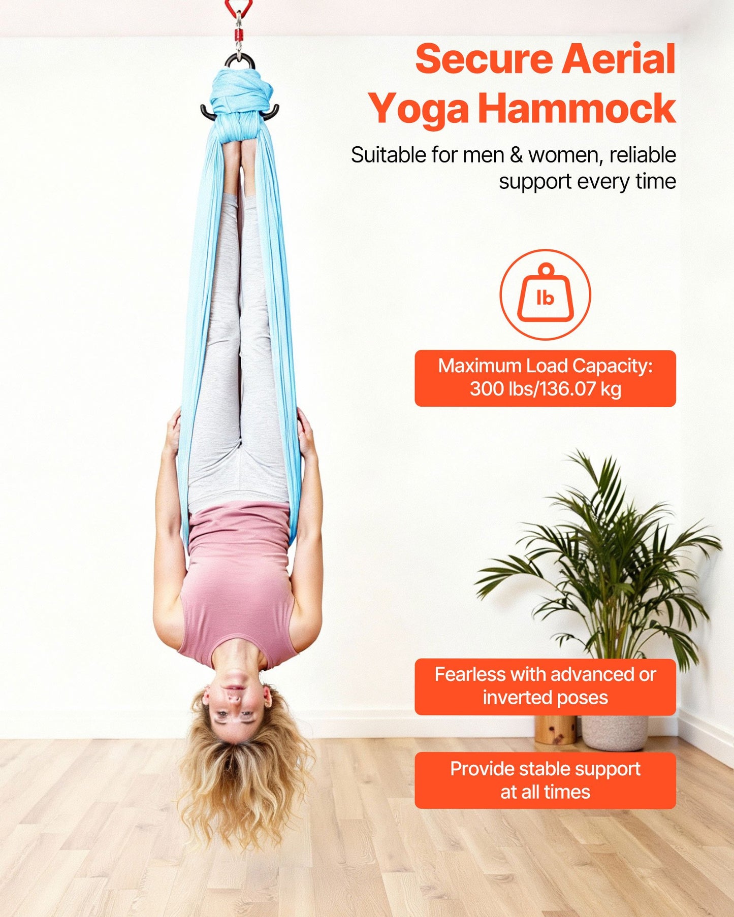 Aerial Yoga Hammock, Maximum 136.07 kg Load Aerial Silk, Yoga Swing with Nylon Fabric, Daisy Rope, PE Zipper Bag, Gymnastics Swings Suitable for Men and Women, Dual-Function Hammock & Swing