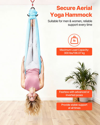 Aerial Yoga Hammock, Maximum 136.07 kg Load Aerial Silk, Yoga Swing with Nylon Fabric, Daisy Rope, PE Zipper Bag, Gymnastics Swings Suitable for Men and Women, Dual-Function Hammock & Swing