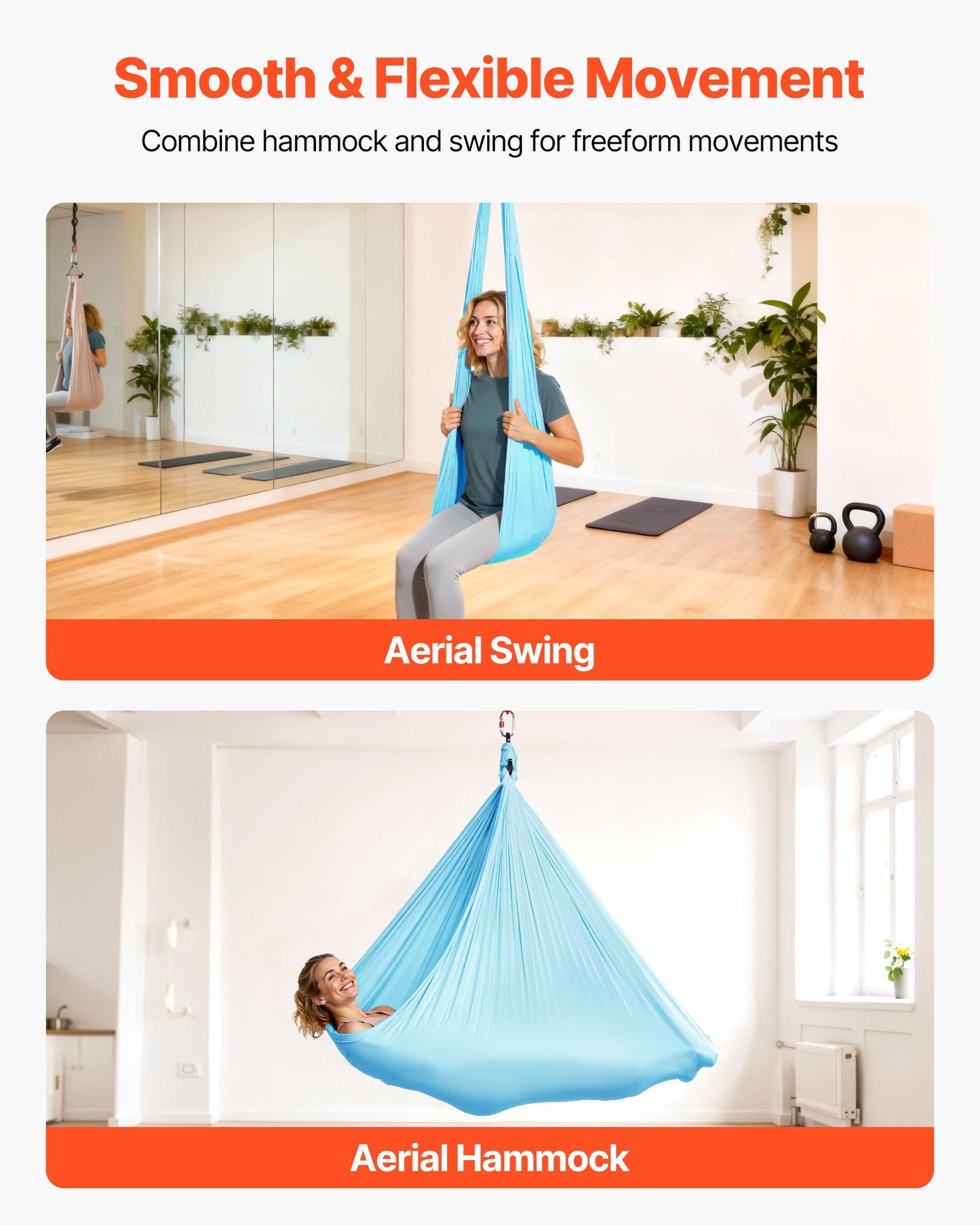 Aerial Yoga Hammock, Maximum 136.07 kg Load Aerial Silk, Yoga Swing with Nylon Fabric, Daisy Rope, PE Zipper Bag, Gymnastics Swings Suitable for Men and Women, Dual-Function Hammock & Swing