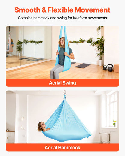 Aerial Yoga Hammock, Maximum 136.07 kg Load Aerial Silk, Yoga Swing with Nylon Fabric, Daisy Rope, PE Zipper Bag, Gymnastics Swings Suitable for Men and Women, Dual-Function Hammock & Swing