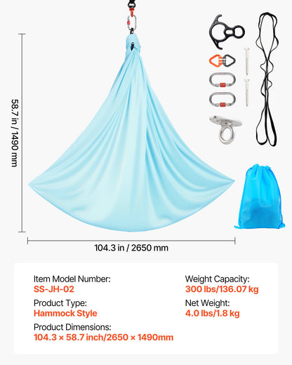 Aerial Yoga Hammock, Maximum 136.07 kg Load Aerial Silk, Yoga Swing with Nylon Fabric, Daisy Rope, PE Zipper Bag, Gymnastics Swings Suitable for Men and Women, Dual-Function Hammock & Swing