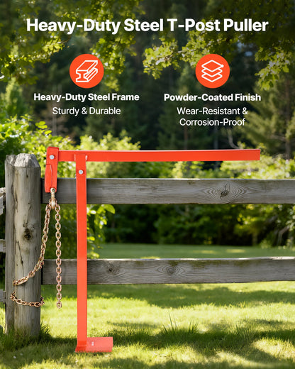 78 cm T Post Puller, Heavy Duty Fence Post Puller with 109.2 cm Lifting Chain, Rust-Resistant Steel, Labor-Saving T-Post Remover Tool for Round Fence Posts, Sign Posts & Tree Stumps