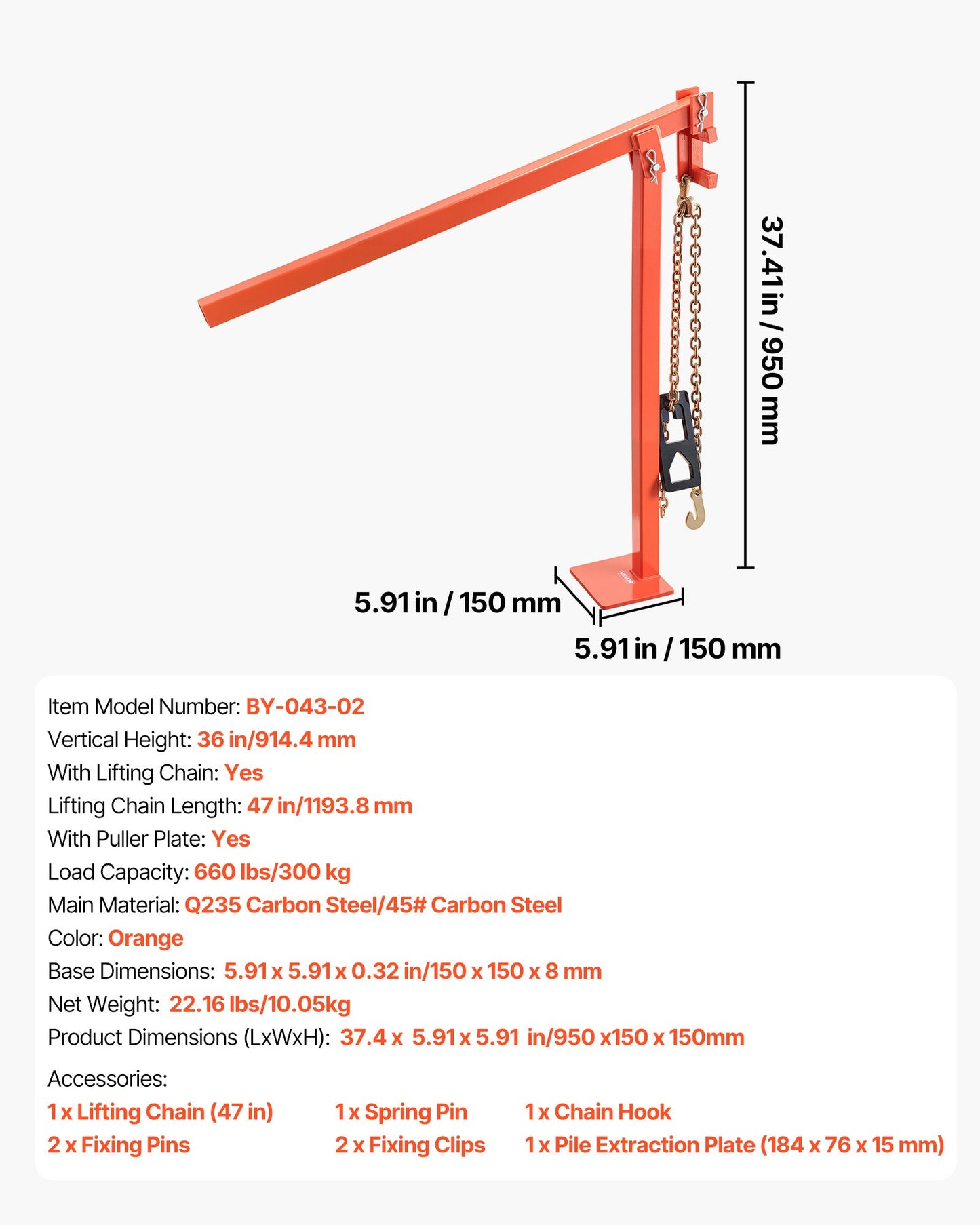 91,4 cm T-stolpsavdragare, kraftiga staketstolpsavdragare med avdragarplatta och 119 cm lyftkedja, arbetsbesparande T-stolpsborttagare för runda staketstolpar, skyltstolpar och trädstubbar