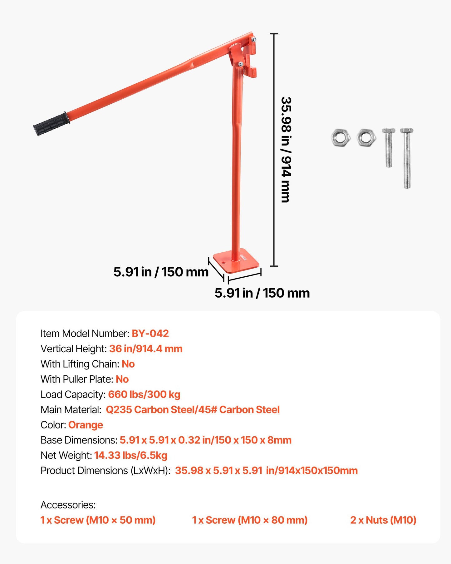 91,4 cm T-stolpsavdragare, kraftig stålstolpsavdragare, 300 kg lastkapacitet, arbetsbesparande T-stolpsborttagare för runda staketstolpar, skyltstolpar och trädstubbar, lyftkedja ingår ej