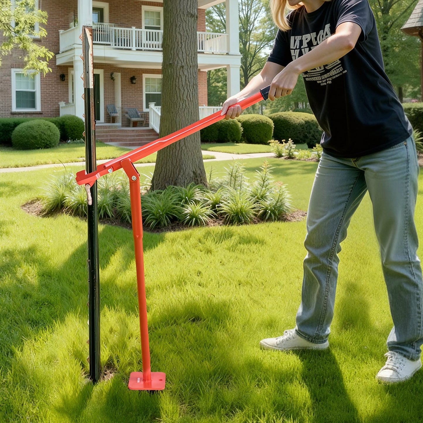91,4 cm T-stolpsavdragare, kraftig stålstolpsavdragare, 300 kg lastkapacitet, arbetsbesparande T-stolpsborttagare för runda staketstolpar, skyltstolpar och trädstubbar, lyftkedja ingår ej